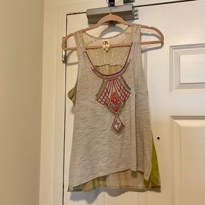 ANTHROPOLOGIE Embroidered Tank w/ Sheer Back